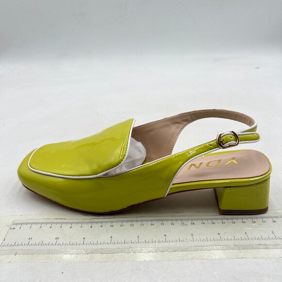 YDN Yellow Square Toe Block Low Heels Slingback Formal Loafer Dressy Pump - Picture 2 of 8